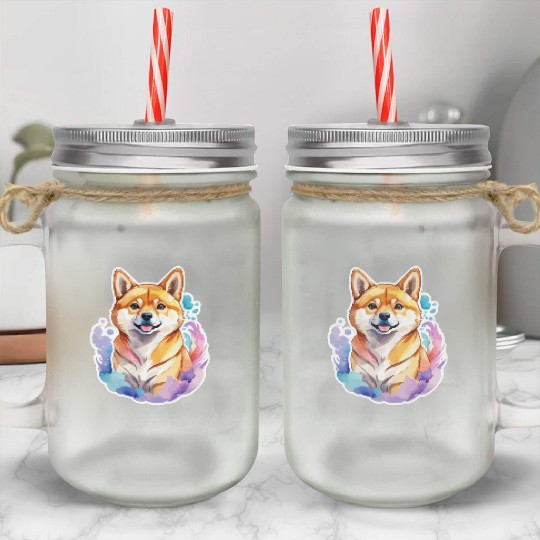 Shiba Inu Watercolor Mason Jar Cups