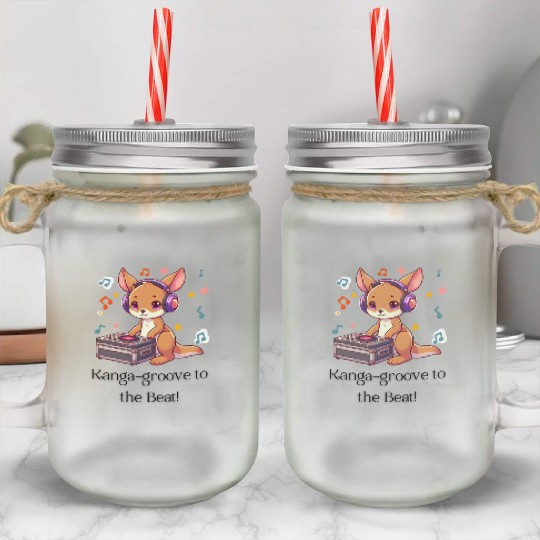 "Kanga-groove to the Beat" DJ Kangaroo Design Mason Jar Cups