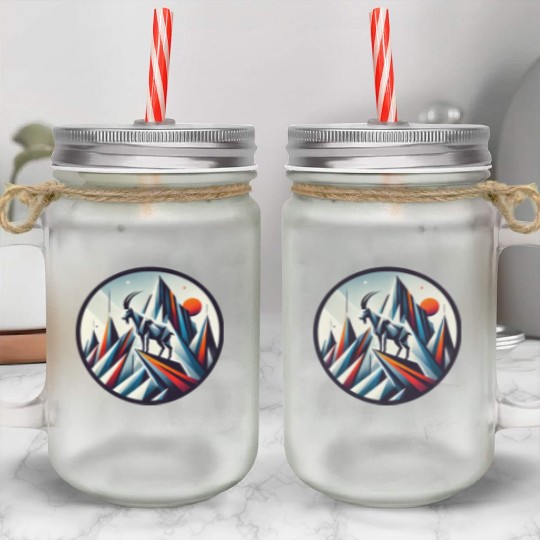 Abstract mountain goat Mason Jar Cups