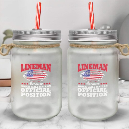 4th Of July US Flag Football Lineman Brick Wall Mason Jar Cups