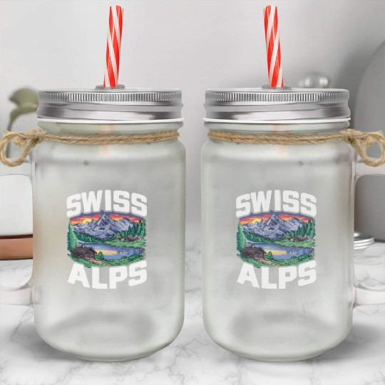 Swiss Alps Switzerland. Mason Jar Cups