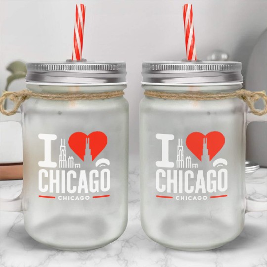 I Love Chicago The Windy City Chi-Town Mason Jar Cups