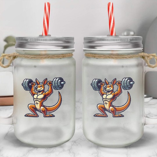 Kangaroo barbell gym fitness workout training Mason Jar Cups