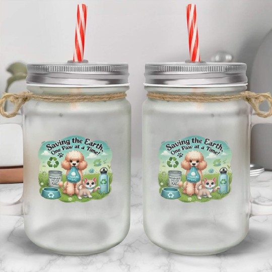 Eco-Friendly Pets Promoting Sustainability Togethe Mason Jar Cups