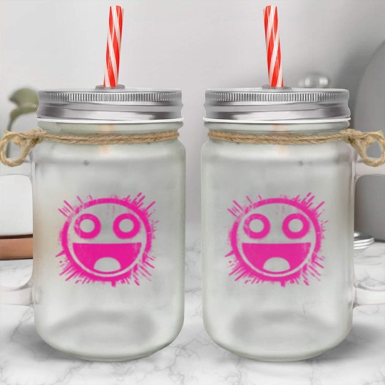 Pink Joyful Face Mason Jar Cups
