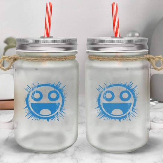 Blue Joyful Face Mason Jar Cups