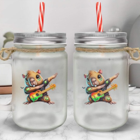 Cute Dabbing Capybara Zombie Squad Guitar Hallowee Mason Jar Cups