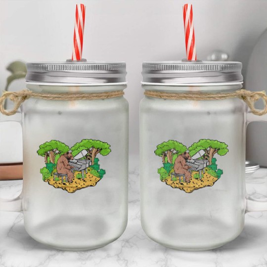 Grizzly Bear playing Grand Piano Nature Pianist Mason Jar Cups