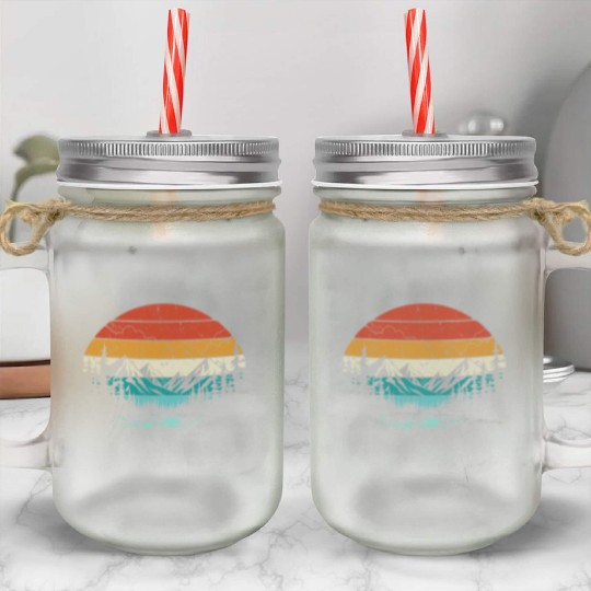Retro Sunset Mountains Nature Outdoor Hiking Mason Jar Cups