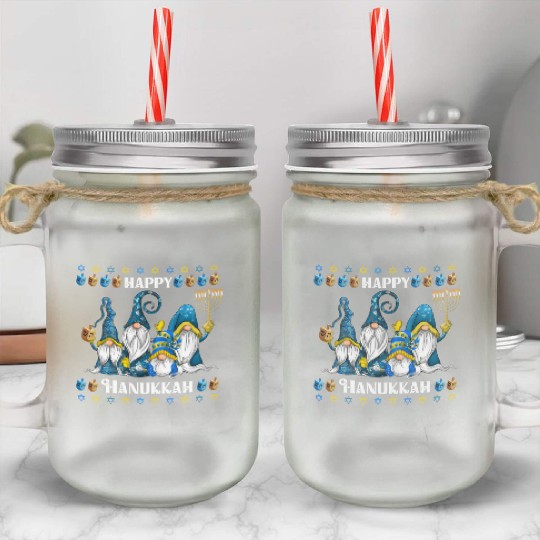 "Hanukkah Gnome" Wishing You a Happy Hanukkah Mason Jar Cups