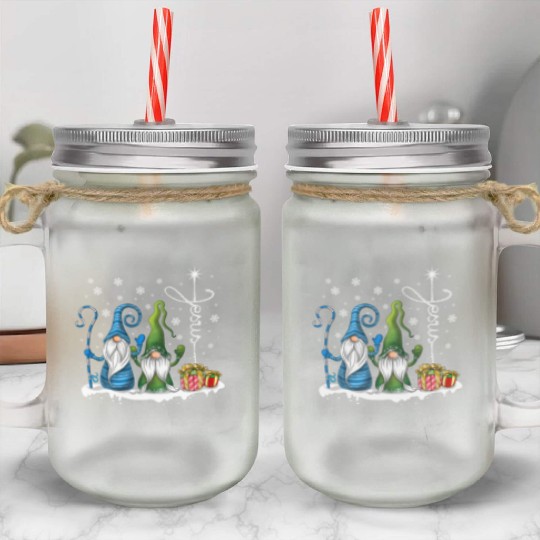 Merry Christmas Gnomes Xmas Family Men Women Mason Jar Cups