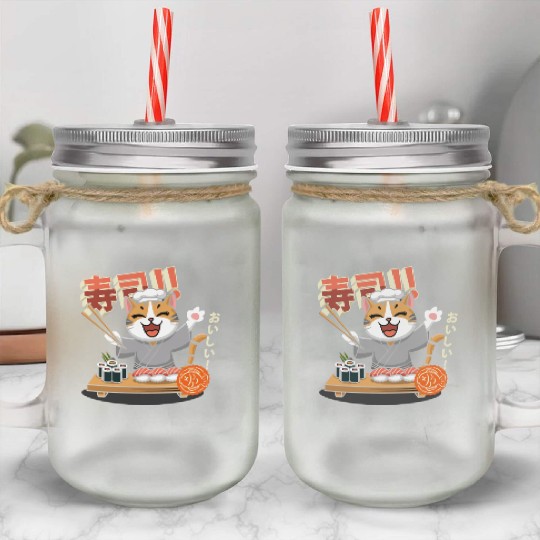 Sushi Chef Cat Adorable Culinary Cat Design Mason Jar Cups