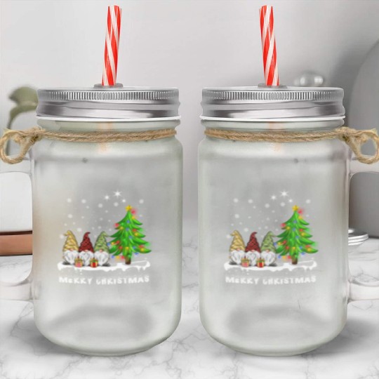 Merry Christmas Gnomes Xmas Family Men Women Mason Jar Cups