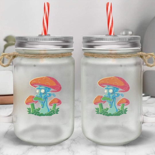 Mushroom Moustache Man – Trippy Fungi Art Mason Jar Cups