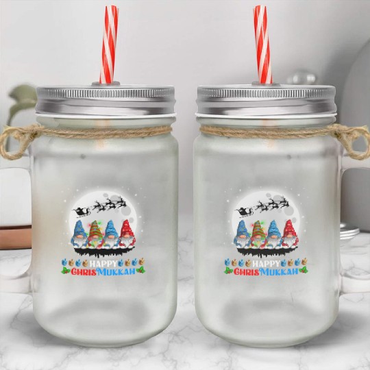 Happy Chrismukkah Gnomes Christmas Hanukkah Mason Jar Cups