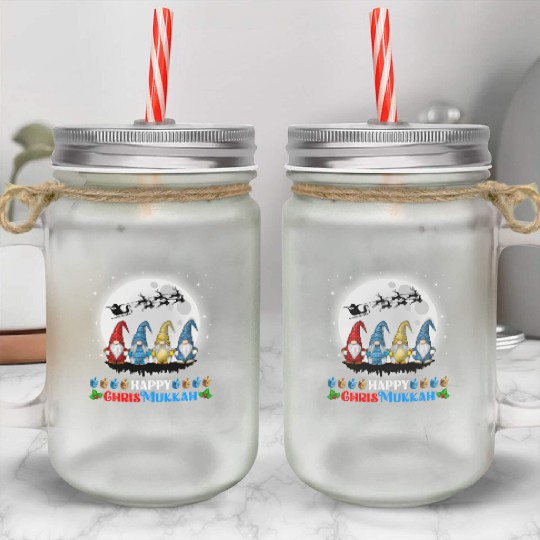 Happy Chrismukkah Gnomes Christmas Hanukkah Mason Jar Cups