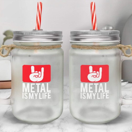 Heavy Metal Is My Life Hard Rock Music Text Quote Mason Jar Cups