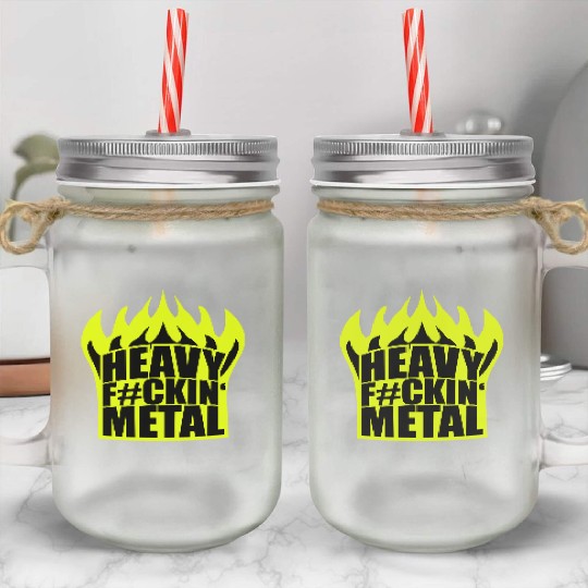 Heavy F#ckin' Metal Hard Rock Fun Music Text Quote Mason Jar Cups