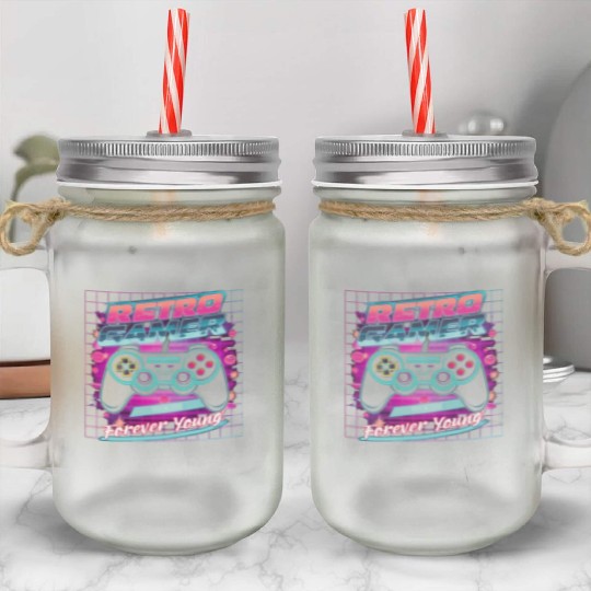 Retro Gamer Forever Young 01 Mason Jar Cups