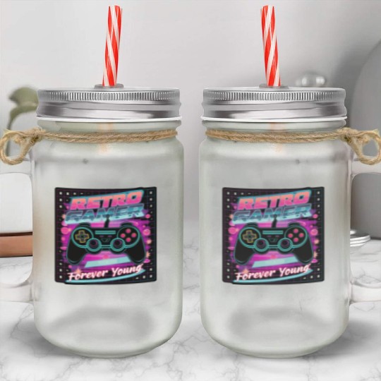 Retro Gamer Forever Young 01 sticker Mason Jar Cups