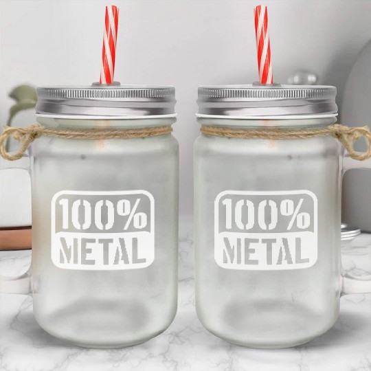100 % Percent Rock Heavy Metal Music Text Logo Mason Jar Cups