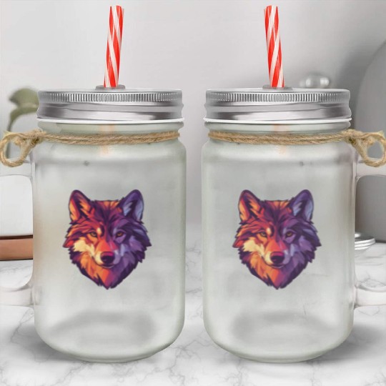 Floral Wolf Vintage Flowers Wolf Face for Wolves Mason Jar Cups