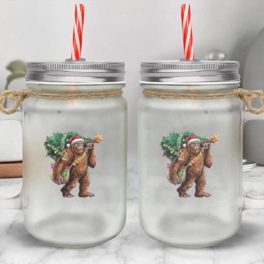 Bigfoot Christmas Tree Lights Xmas Sasquatch Lover Mason Jar Cups