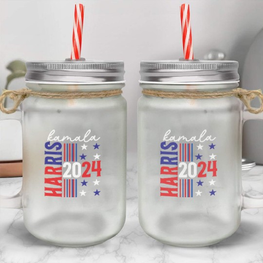 Kamala Harris 2024 For President Campaign US Flag Mason Jar Cups