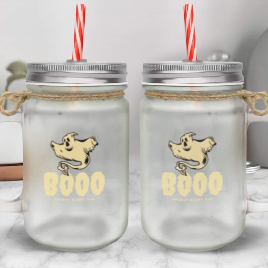 BOOO Fright Night Fun Ghost Halloween Mason Jar Cups