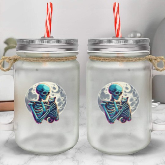 Skeleton Cute Cat Skull Kitty Halloween Mason Jar Cups