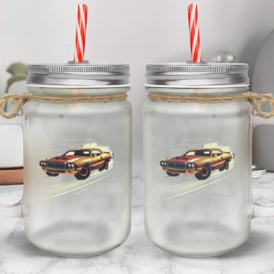 Classic Muscle Car in Action Mason Jar Cups