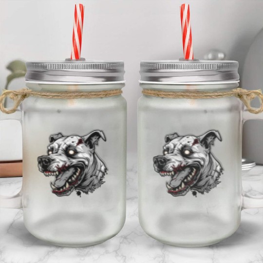 White Zombie Dog Head Mason Jar Cups