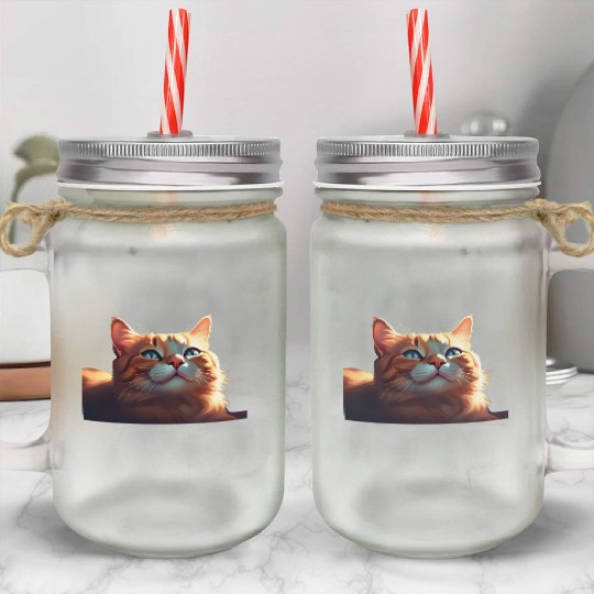 A Cute Orange Cat Mason Jar Cups