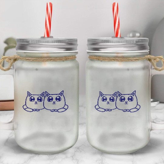 Two Happy Cats 2 Friends Love Couple Kitten Team Mason Jar Cups