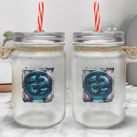 Zodiac sign Pisces in cyberpunk era Future Mason Jar Cups