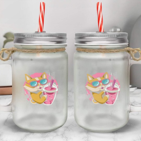 Kitten Kawaii Boba Milk Tea Drinking Cat Mason Jar Cups