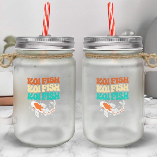 Retro Colorful Koi Fish Japanese Koi Carp Fish Mason Jar Cups