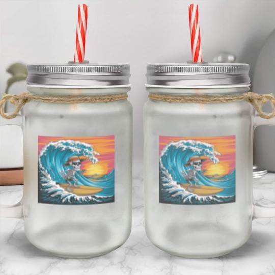 Surfing Skeleton Vibes Surfing Lifestyle Retro Mason Jar Cups