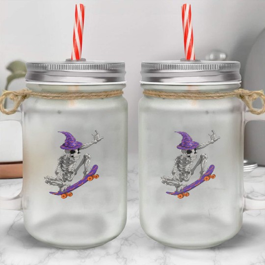 Skateboarding Skeleton Halloween Skater Skateboard Mason Jar Cups