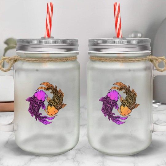 Japanese Koi Carp Fish Lover Two Koi Fishes Mason Jar Cups