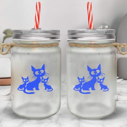 Crazy Cats Family Mom Dad 2 Small Cute Kids Babies Mason Jar Cups