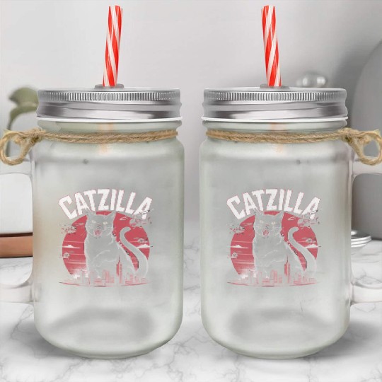 Catzilla Attacks City Design Mason Jar Cups