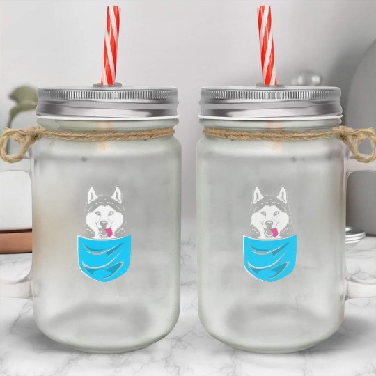 Cute Siberian Husky Dog Lover Husky In A Pocket Mason Jar Cups