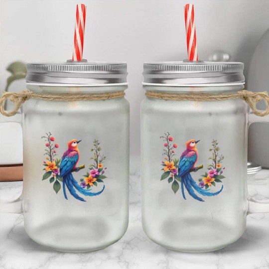 Fantastical Bird Of Paradise Painting Mason Jar Cups