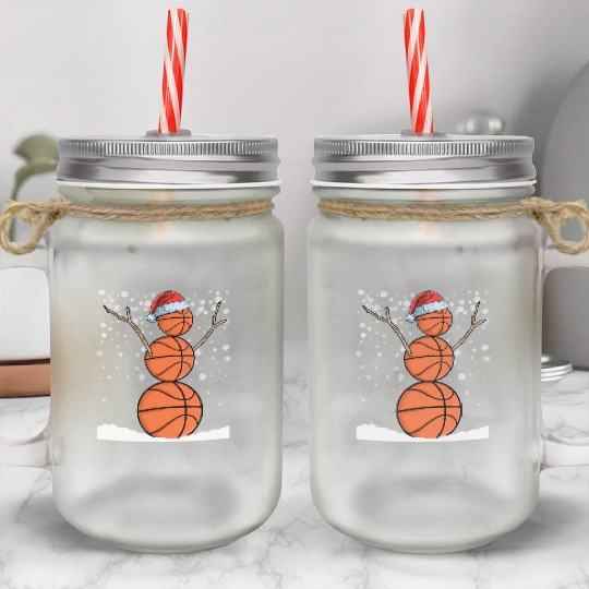 Baller Christmas Snowman Basketball Mason Jar Cups