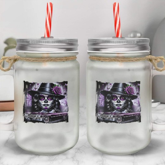 lowrider catrina Sugar skull Mason Jar Cups