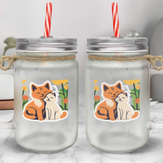 3d cat dou sweet and joyful Mason Jar Cups