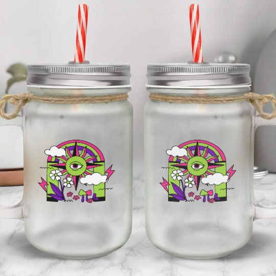 Pink ve Green Psychedelic I Need Space Mason Jar Cups
