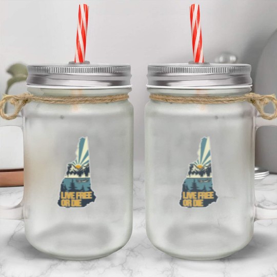 Live Free or Die Retro New Hampshire Nature Mason Jar Cups
