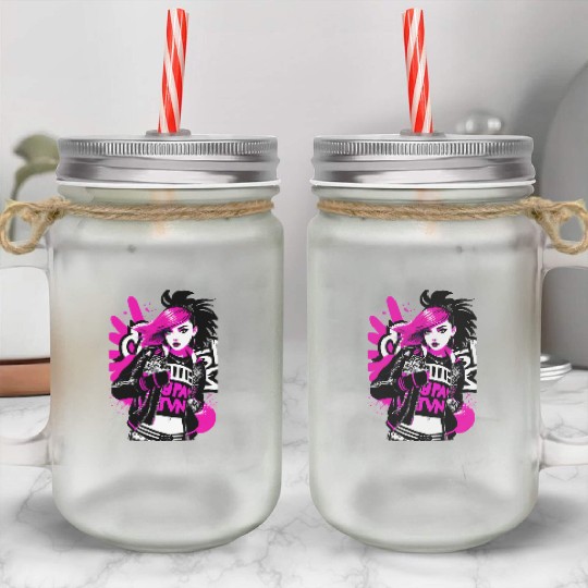 Urban Punk Street Art with Neon Pink Accents Mason Jar Cups